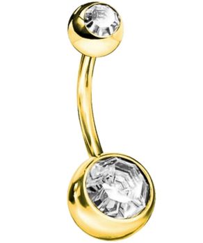 Kolczyk do Pępka Tytan G23 z Podwójnym Kryształkiem – Hipoalergiczny Banan, Kolor Złoty gold.jpg